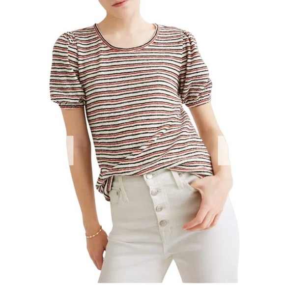 Madewell Acacia Striped Puff-Sleeve Top NWT - Picture 1 of 9